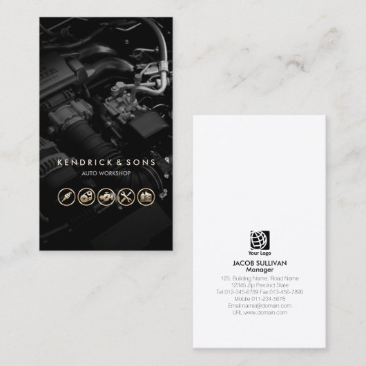 自動ワークショップ整備士車の修理金ゴールドアイコンBusin 名刺 (正面/裏面)
