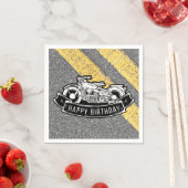 自動二輪車バイクもしくは自転車に乗る人ハッピーバースデーパーティーサービング スタンダードカクテルナプキン (インサイチュ)