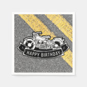 自動二輪車バイクもしくは自転車に乗る人ハッピーバースデーパーティーサービング スタンダードカクテルナプキン (正面)