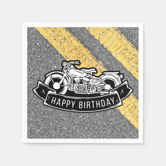 自動二輪車バイクもしくは自転車に乗る人ハッピーバースデーパーティーサービング スタンダードカクテルナプキン (正面)
