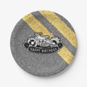 自動二輪車バイクもしくは自転車に乗る人ハッピーバースデーパーティーサービング ペーパープレート (正面)