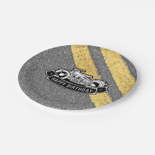 自動二輪車バイクもしくは自転車に乗る人ハッピーバースデーパーティーサービング ペーパープレート (アングル)