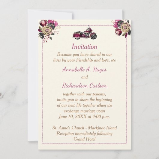 自動二輪車バイクもしくは自転車に乗る人結婚式招待状 招待状 (正面)