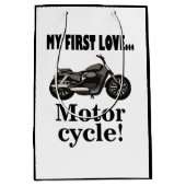 自動二輪車バイクもしくは自転車に乗る人誕生日オートバイ ミディアムペーパーバッグ (正面)