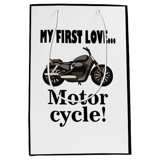 自動二輪車バイクもしくは自転車に乗る人誕生日オートバイ ミディアムペーパーバッグ (正面)