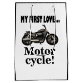 自動二輪車バイクもしくは自転車に乗る人誕生日オートバイ ミディアムペーパーバッグ (裏面)