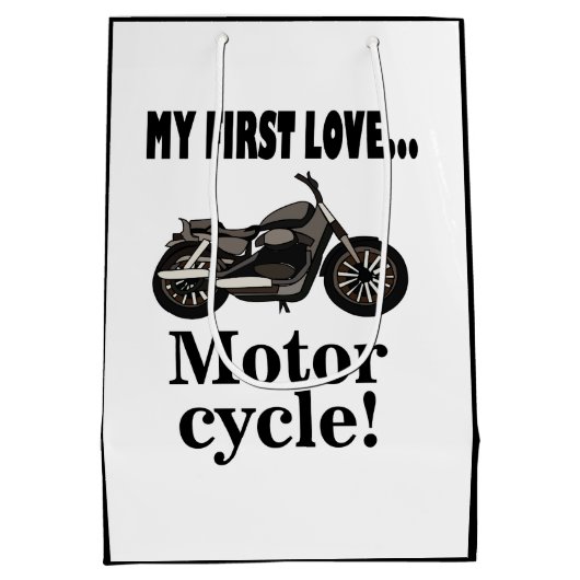 自動二輪車バイクもしくは自転車に乗る人誕生日オートバイ ミディアムペーパーバッグ (裏面)