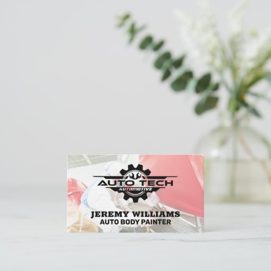 自動体絵を描ショップ | Auto Techロゴ 名刺 (スタンド正面)