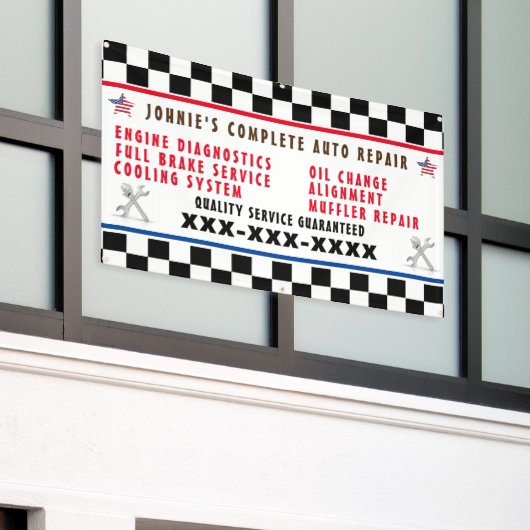 自動修カスタマイズ理店フルサービスUSAフラグ 横断幕 (ビルの外側)