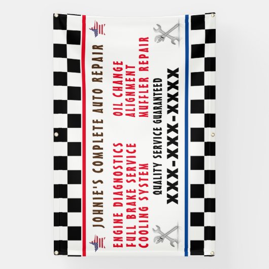 自動修カスタマイズ理店フルサービスUSAフラグ 横断幕 (縦)