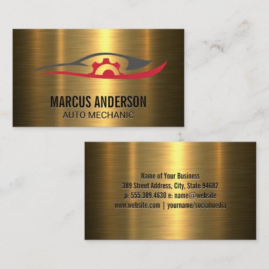 自動修復ロゴ | 金ゴールド金属ブラシ 名刺 (正面/裏面)