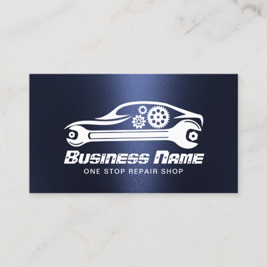 自動修理車のギア&レンチネイビーブルー整備士 名刺 (正面)