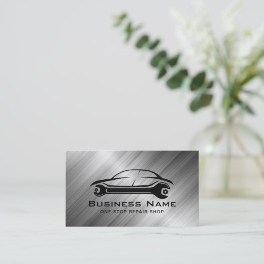 自動修理車のメタリックカー整備士 名刺 (スタンド正面)