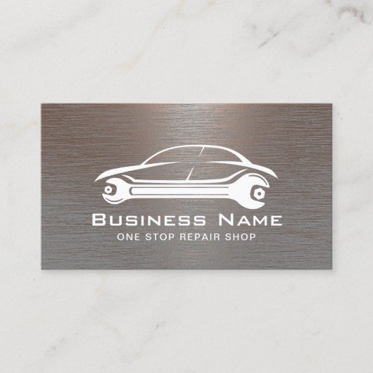自動修理車ロゴ車の整備士メタリック 名刺 (正面)