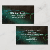 自動修理、ティール（緑がかった色）レザー効果、スポーツカーロゴ 名刺 (正面/裏面)