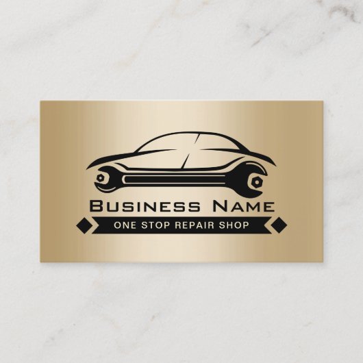 自動修車の復モダン金ゴールド車整備士 名刺 (正面)