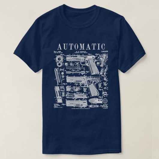 自動拳銃ハンドガン銃ヴィンテージ銃パテン Tシャツ (デザイン正面)