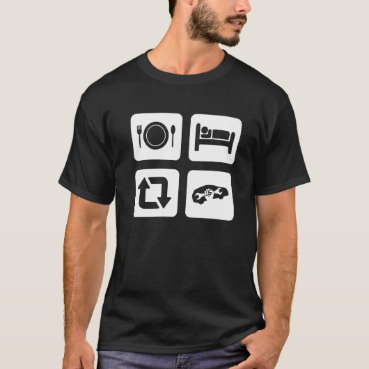 自動整備士アイディア食べスリープ固定の車のリピート Tシャツ (正面)