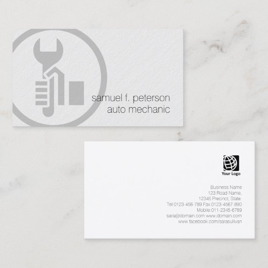 自動整備士カーレンチはっきりしたアイコン紙テクスチャ 名刺 (正面/裏面)
