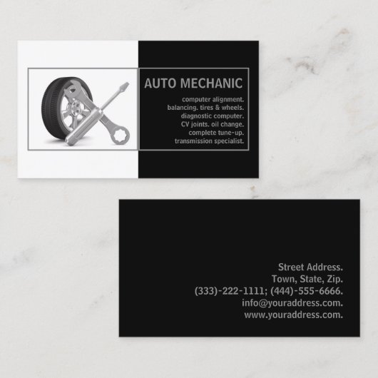 自動整備士サービス白黒カード 名刺 (正面/裏面)