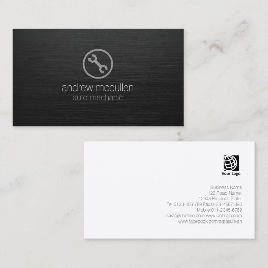 自動整備士レンチアイコンダークブラシ仕上げメタル 名刺 (正面/裏面)