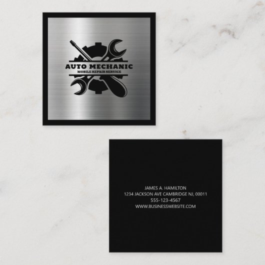 自動整備士車の修復サービスツール スクエア名刺 (正面/裏面)