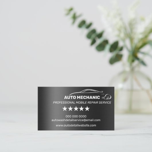 自動整備士車の修理サービスメタル 名刺 (スタンド正面)