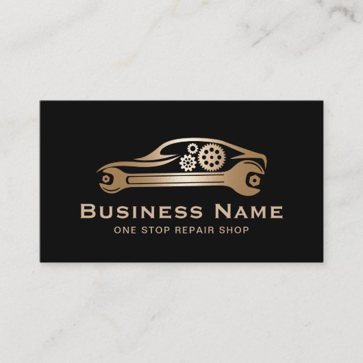 自動整備士車の修理ブラック&金ゴールド 車の 名刺 (正面)