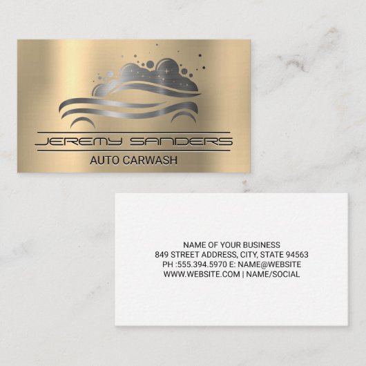 自動泡洗剤 |メタリック金ゴールド 名刺 (正面/裏面)