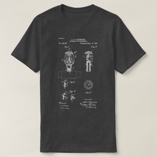 自動火災スプリンクラー特許1895火災アラームと Tシャツ (デザイン正面)