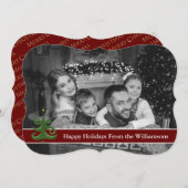 自動白黒ハッピーホリデーズツリーファンシー シーズンカード (正面/裏面)