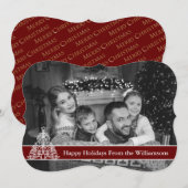 自動白黒ハッピーホリデーズツリーファンシー シーズンカード (正面/裏面)