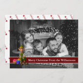 自動白黒フォト小妖精や小人と赤文字バンド シーズンカード (正面/裏面)