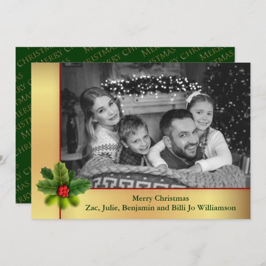 自動白黒金ゴールドフレームクリスマス写真 シーズンカード (正面/裏面)