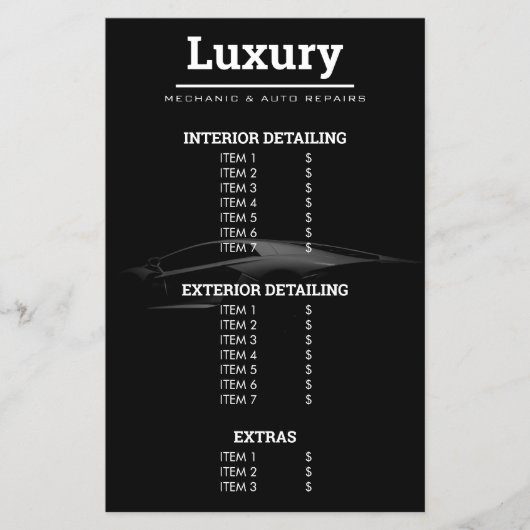 自動詳モダン細カークリーニング洗浄価格一覧 チラシ (正面)