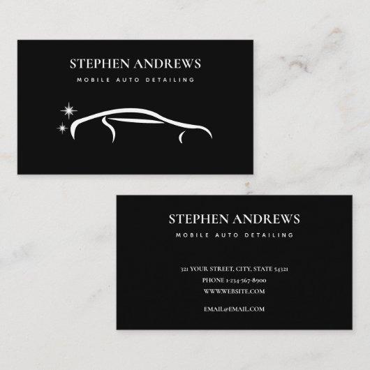 自動詳モダン細クリーニング自動修復ブラック 名刺 (正面/裏面)