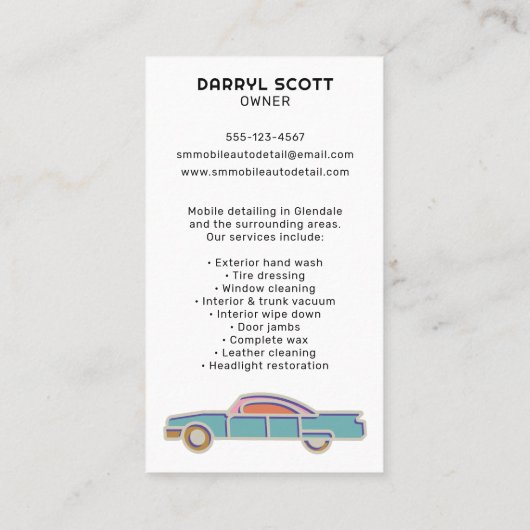 自動詳細カーウォッシュバルティングレトロヴィンテージ 名刺 (裏面)