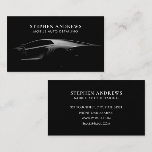 自動詳細洗浄ブラックラグジュアリー自動修復 名刺 (正面/裏面)