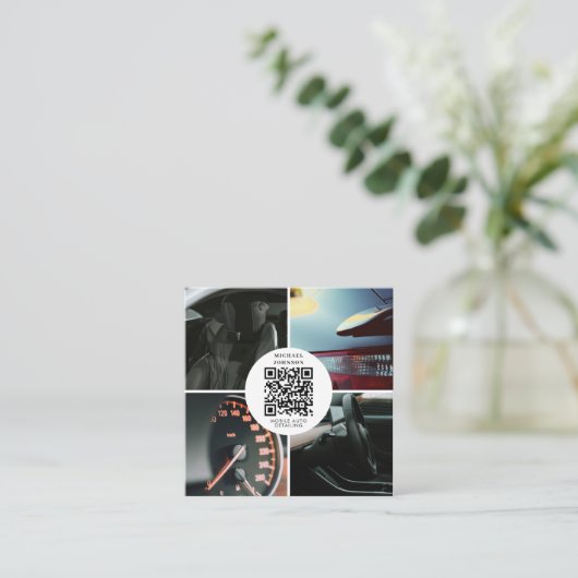 自動詳細洗浄QRコードソーシャル自動修復 スクエア名刺 (スタンド正面)