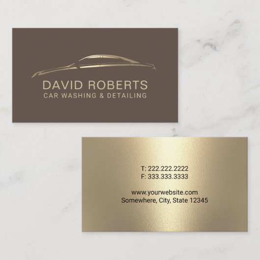 自動詳車の細化自動車修理ブラウン&金ゴールド 名刺 (正面/裏面)