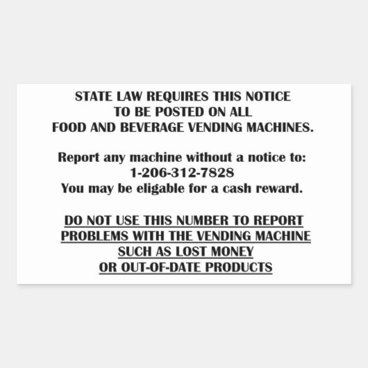 自動販売機の通知 長方形シール (正面)