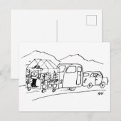 自動車がキャラバンと温室を牽引する面白い漫画 ポストカード (正面/裏面)
