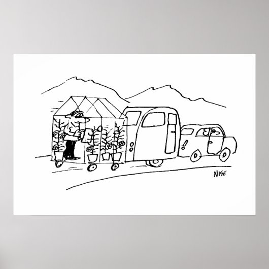 自動車がキャラバンと温室を牽引 ポスター (正面)
