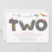 自動車とトラックのシティ・トランスポーテーション 2歳の誕生日 招待状 (正面)