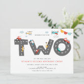 自動車とトラックのシティ・トランスポーテーション 2歳の誕生日 招待状 (スタンド正面)