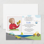 自動車とトラックの洗礼招待状 招待状 (正面/裏面)