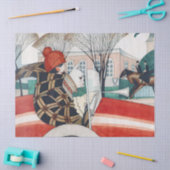 自動車に乗った女の子とパグ 薄葉紙 (クラフト)