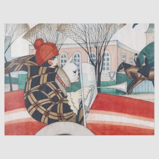 自動車に乗った女の子とパグ 薄葉紙 (正面)