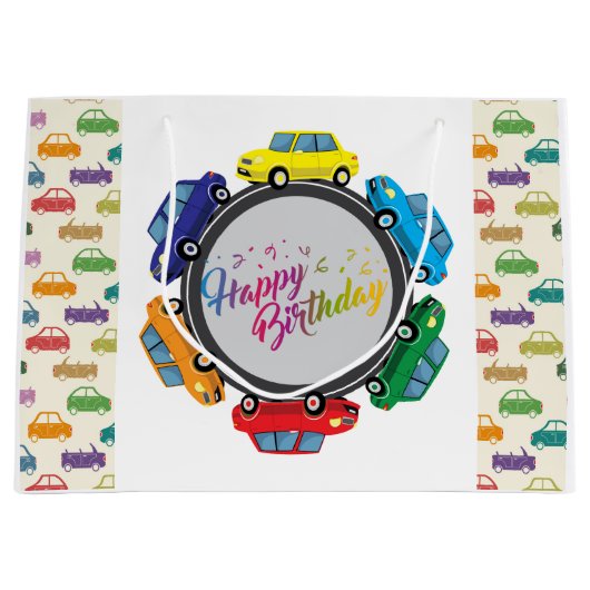 自動車のお誕生日おめでとう ラージペーパーバッグ (正面)
