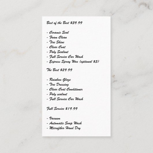 自動車の洗車詳細 | クリーニングサービス 名刺